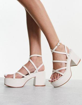エイソス ASOS DESIGN Hoxton chunky mid platforms sandals in off white レディース