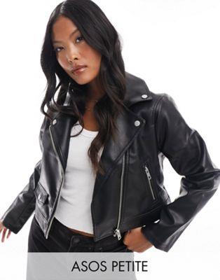 ASOS Petite エイソス ASOS DESIGN Petite ultimate faux leather biker jacket in black レディース