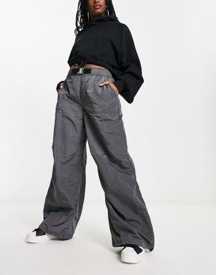 エイソス ASOS DESIGN parachute cargo trouser with belt detail in techy fabric in grey レディース