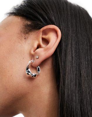 エイソス エイソス ASOS DESIGN hoop earrings with flat twist design in silver tone レディース