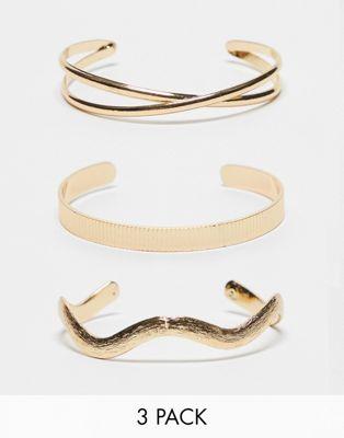エイソス エイソス ASOS DESIGN pack of 3 cuff bracelets with mixed design in gold tone レディース