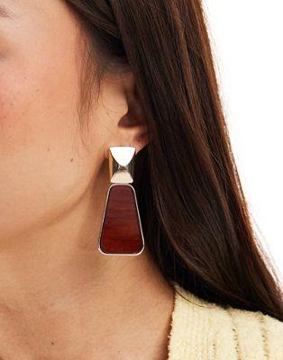エイソス エイソス ASOS DESIGN drop earrings with rectangle natural look design in gold tone レディース