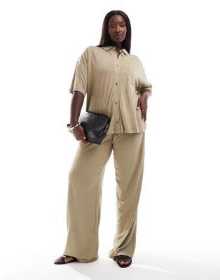 ASOS Curve エイソス ASOS DESIGN Curve low rise linen look trouser in taupe レディース