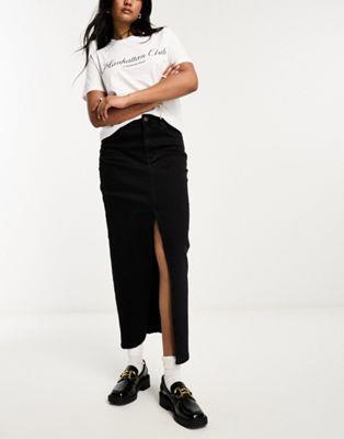 GC\X ASOS DESIGN denim maxi skirt with split hem in washed black fB[X
