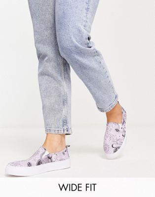 エイソス ASOS DESIGN Wide Fit Dotty slip on plimsolls in lilac celestial print レディース