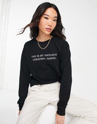 エイソス ASOS DESIGN Christmas sweatshirt with glitter favourite jumper print in black レディース