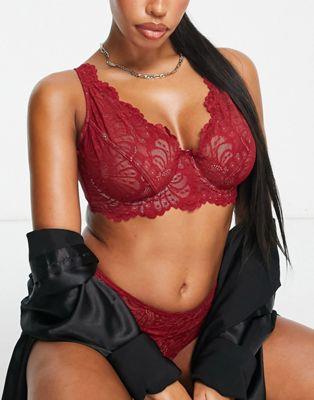 エイソス ASOS DESIGN Fuller Bust Sienna lace high apex underwired bra in red レディース