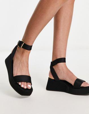 エイソス ASOS DESIGN Tati flatform sandals in black レディース