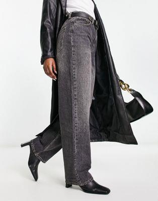 エイソス ASOS DESIGN oversized boyfriend jean in washed black with chunky stitch レディース