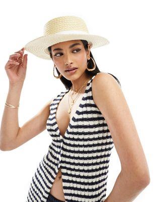 エイソス ASOS DESIGN straw boater hat with white band レディース