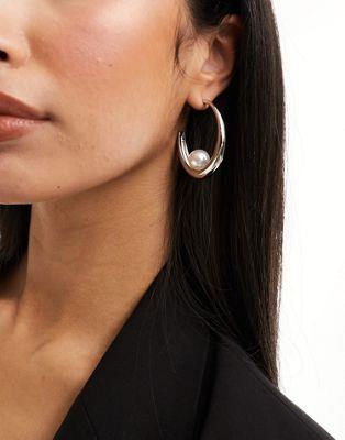 エイソス エイソス ASOS DESIGN hoop earrings with single faux pearl design in silver tone レディース