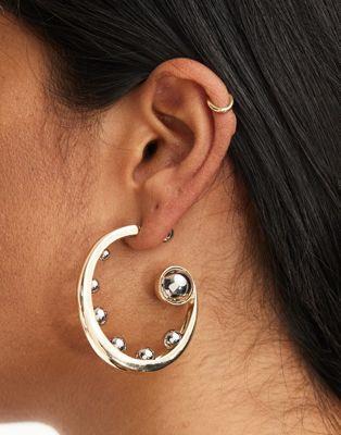 エイソス エイソス ASOS DESIGN Limited Edition hoop earrings with multi ball and mixed metal design in multi レディース