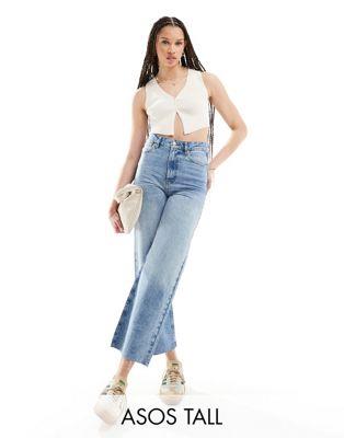 ASOS Tall エイソス ASOS DESIGN tall cropped wide leg jean in mid blue レディース