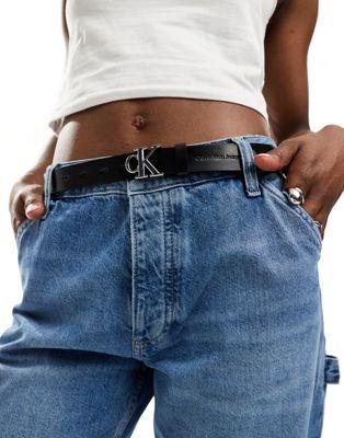 カルバンクライン ベルト（レディース） カルバンクライン Calvin Klein Jeans logo leather 25mm belt in black レディース