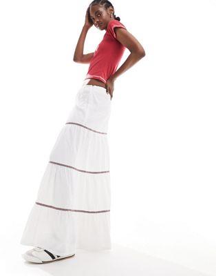 fCW[Xg[g Daisy Street low rise maxi boho skirt in white with lace trim fB[X