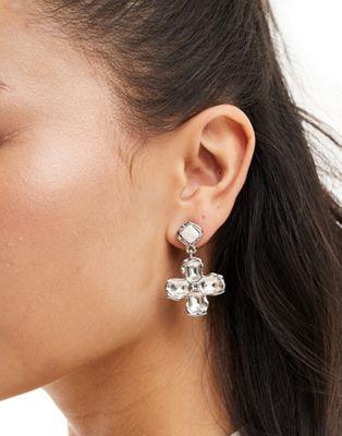 デザインビー DesignB London pearl and cross detail statement earrings in silver レディース