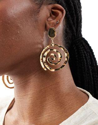デザインビー DesignB London large swirl drop earrings in gold レディース