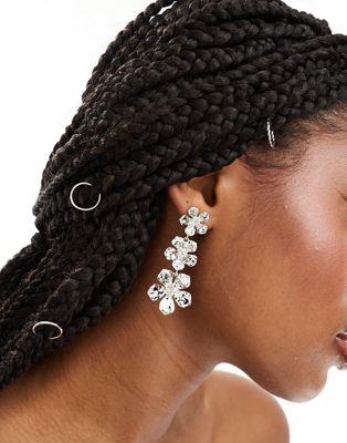 デザインビー DesignB London hammered flower statement earrings in silver レディース