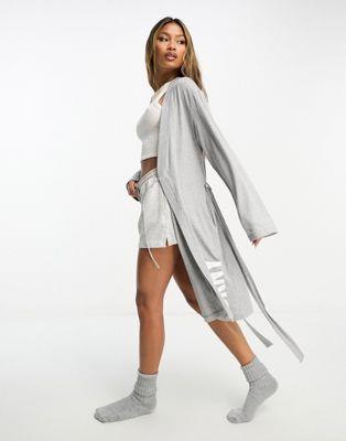 ディーケーエヌワイ DKNY cotton jersey super soft logo robe in grey レディース