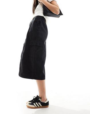 t`RlNV French Connection cargo midi skirt in black fB[X
