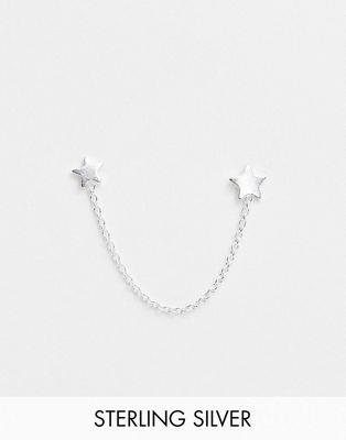 Kingsley Ryan Sterling Silver star stud earrings on chain in silver レディース