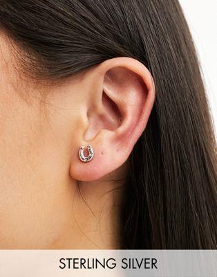 Kingsley Ryan Sterling Silver horseshoe stud earrings in silver レディース