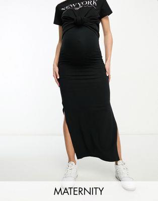 Mama.licious Mamalicious Maternity jersey maxi skirt in black fB[X