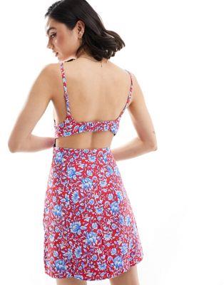 ޥ Mango floral printed midi dress in red and blue ǥ