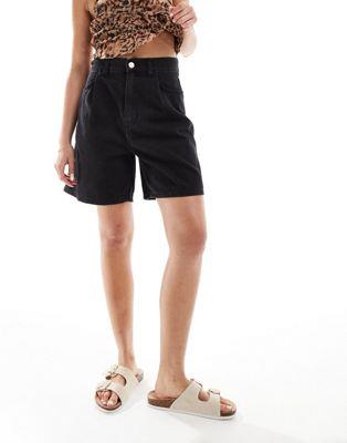 マンゴ Mango high waist slouchy denim shorts in black レディース