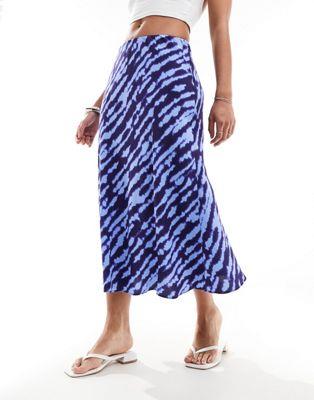 }S Mango satin printed midi skirt in blue fB[X
