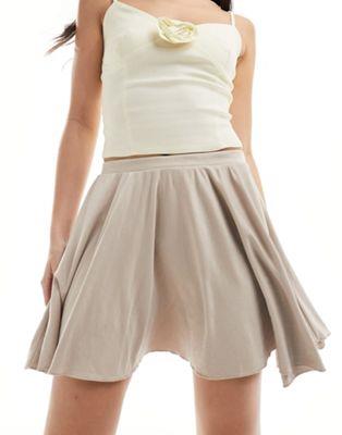 Monki super soft cupro mini a-line skirt in beige fB[X