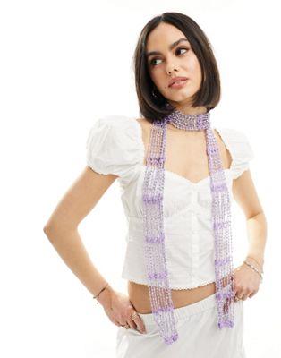 My Accessories beaded crochet skinny scarf in purple fB[X