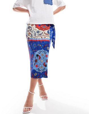 lo[t[hX Never Fully Dressed Jaspre wrap midaxi skirt co-ord in blue bandana print fB[X