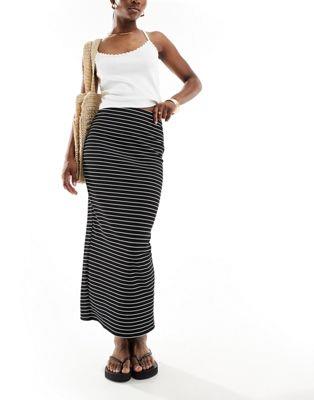 bN New Look stripe midi skirt in black fB[X