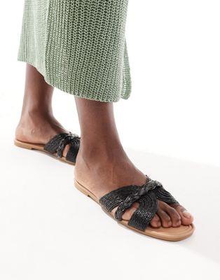 楽天サンガルック New Look raffia woven sandal in black レディース