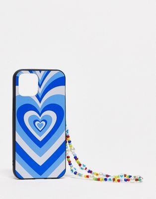 ノイズィーメイ Noisy May iPhone 12 phone case with phone charm in blue heart print レディース