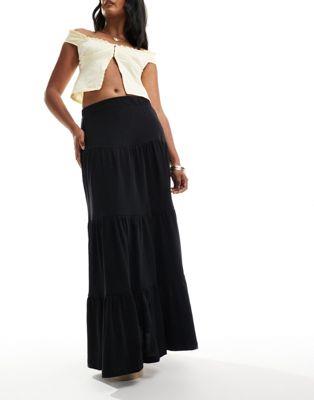 I[ ONLY tiered maxi skirt in black fB[X