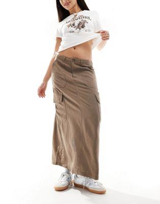 I[ ONLY linen mix midi cargo skirt co-ord in washed brown fB[X