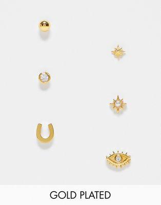 Orelia 18k gold plated 6 pack of mixed stud earrings レディース