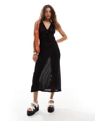 Reclaimed Vintage crochet beach maxi dress with keyhole in black ǥ