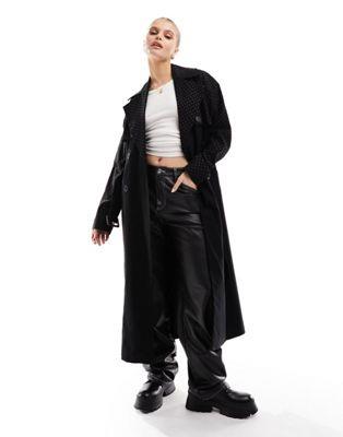 リバーアイランド リバーアイランド River Island studded trench coat in black レディース