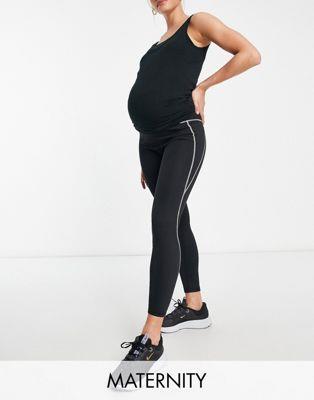 TEXr[` South Beach Maternity over lock stitch leggings in black fB[X