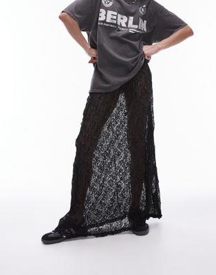 gbvVbv Topshop sheer lace crinkle column midi skirt with elasticated waist in black fB[X