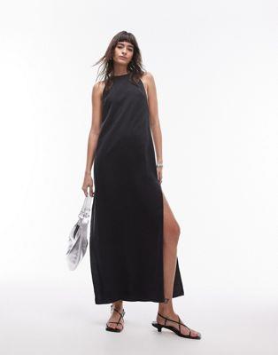 トップショップ Topshop sleeveless high slit column maxi dress in black レディース