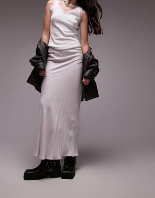 gbvVbv Topshop satin bias maxi skirt with elastic waist band in marshmallow fB[X