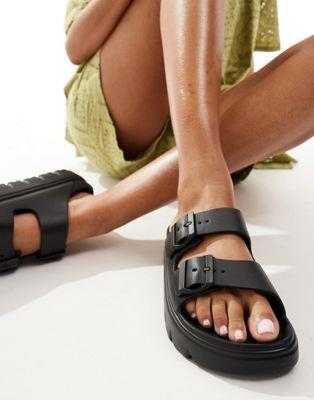 Truffle Collection double strap rubber footbed sandals in black ǥ