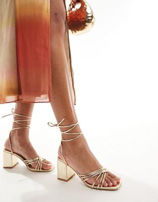 Truffle Collection block heel strappy sandals in gold ǥ