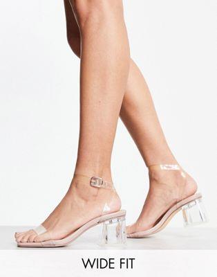 Truffle Collection Wide Fit clear heeled sandals in beige ǥ