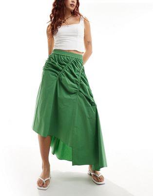 Urban Revivo ruched asymmetric midaxi skirt in grass green fB[X