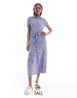 ヴェロモーダ Vero Moda Tall maxi buttondown shirt dress in blue floral print レディース